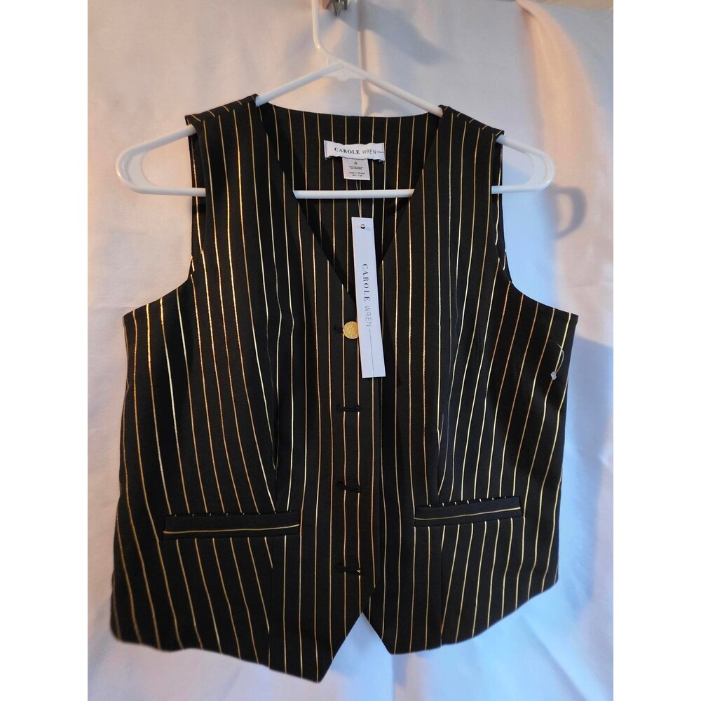 Carole Wren Women's Black and Gold Pinstripe Vest Size 5
